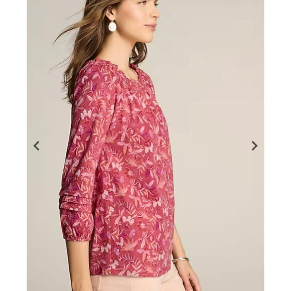 J Jill Printed Convertible Shoulder Top Women Plus 2X Pink Floral 3/4 Sleeves - Picture 3 of 11